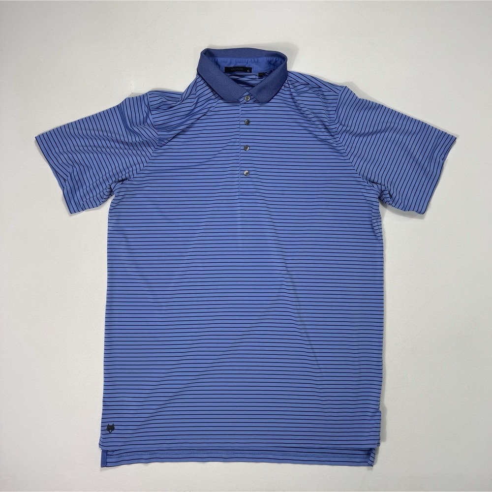 Greyson Mens XL Golf Polo Shirt Blue Striped Performance Active Wicking Stretch